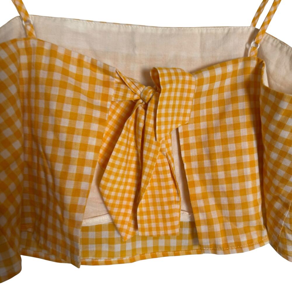 Lovers + Friends Revolve Bowie Yellow Gingham Print Tie Back Crop Top Size Small - Picture 7 of 9